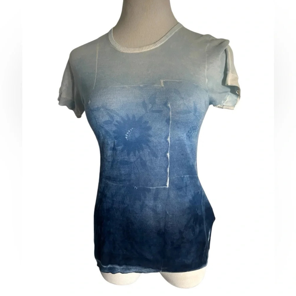 Marika Charles Blue Flowers Hand Printed Sweater, size 2